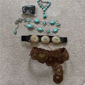 Brown and Gold Women's Belt with Turquoise Accents